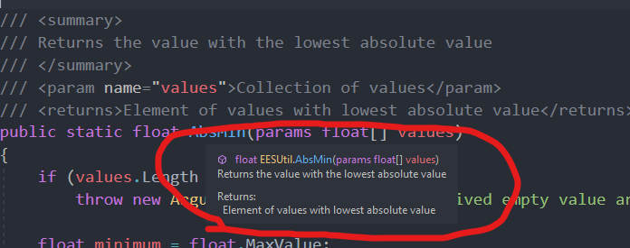 Example of XML doc tooltip in Visual Studio