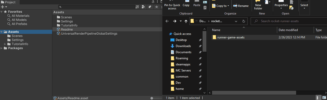 Gif of downloading the project assets.